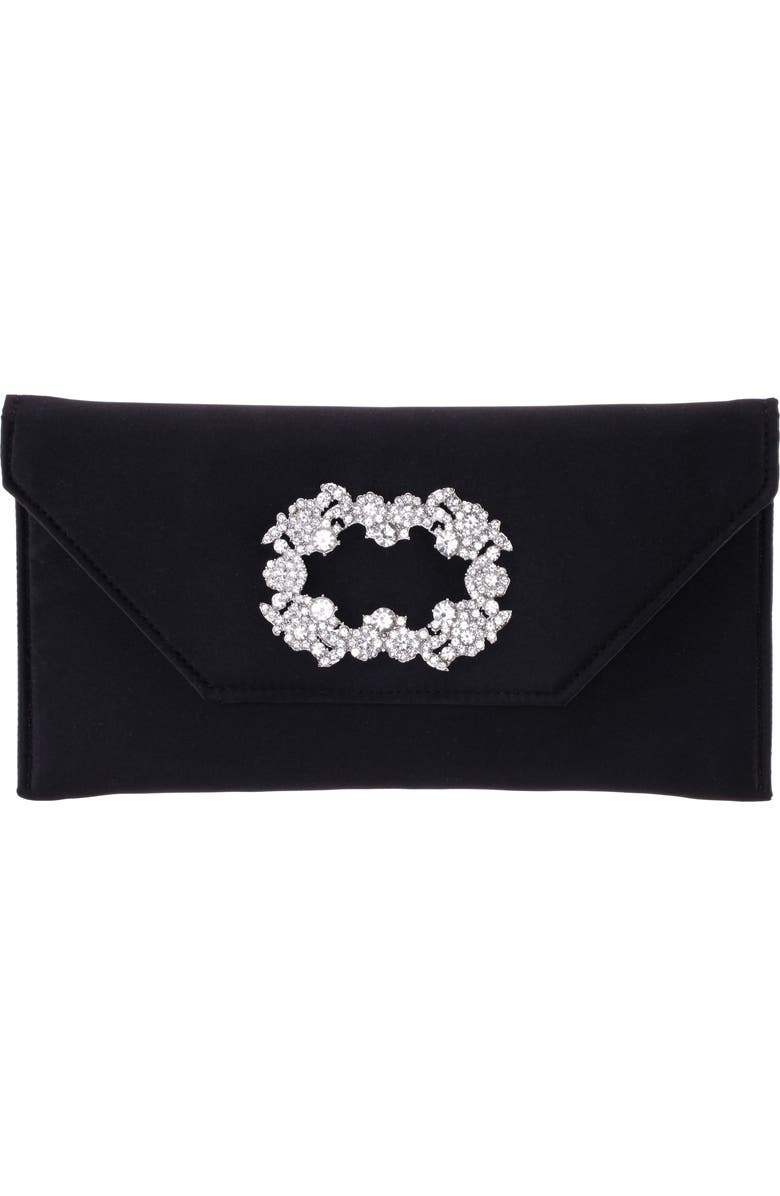 Nina Hepburn Crystal Buckle Clutch, Main, color,
