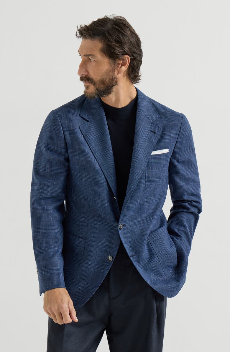 Brunello Cucinelli Prince of Wales deconstructed blazer, Alternate, color, Denim