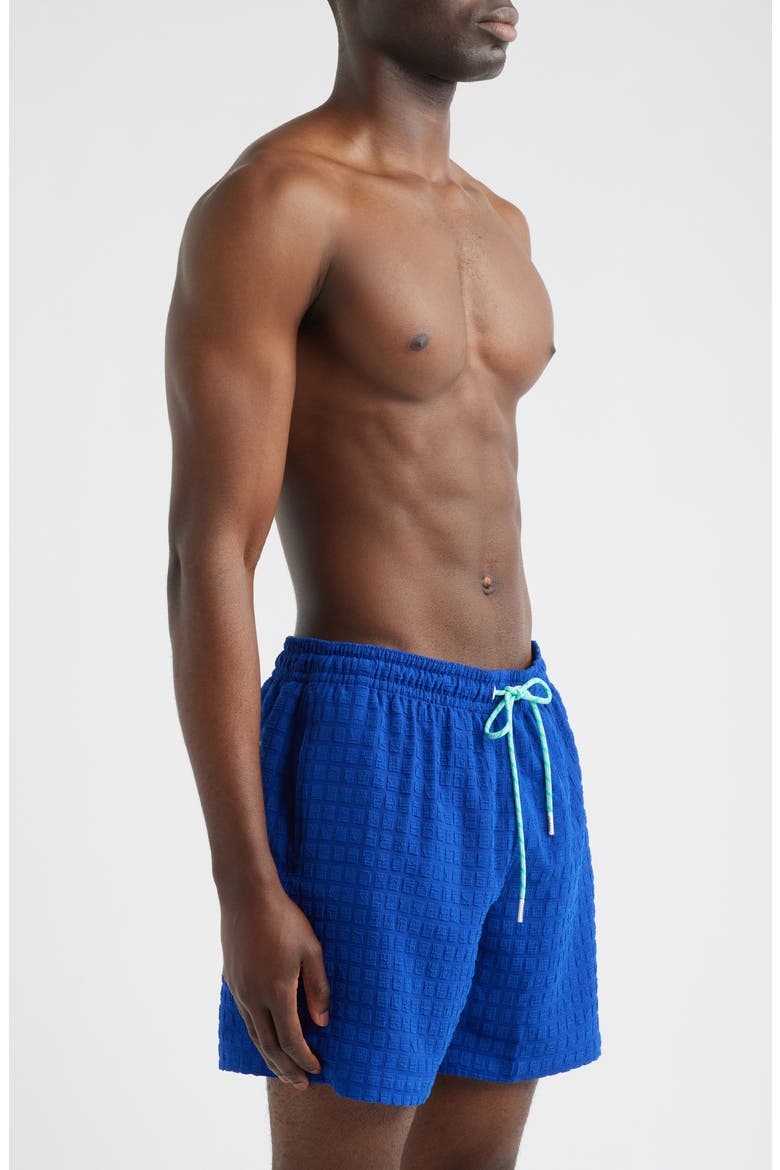The Citrus Punches Grid Textured 5.5-Inch Swim Trunks, Alternate, color, DARK TEAL - PATTERN
