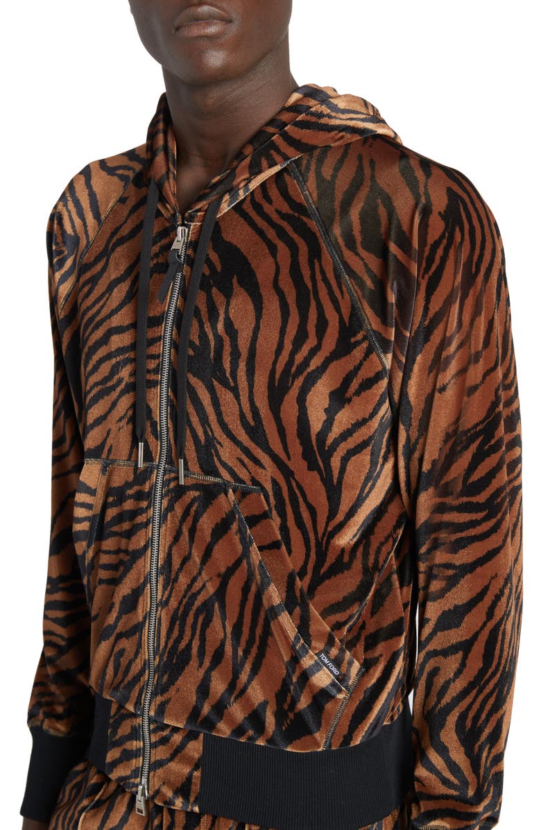 TOM FORD Zebra Print Velour Zip Hoodie, Alternate, color, 