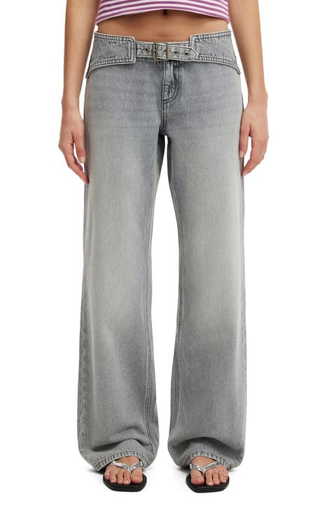 Belted Low Rise Straight Leg Jeans (Zodiac Grey)