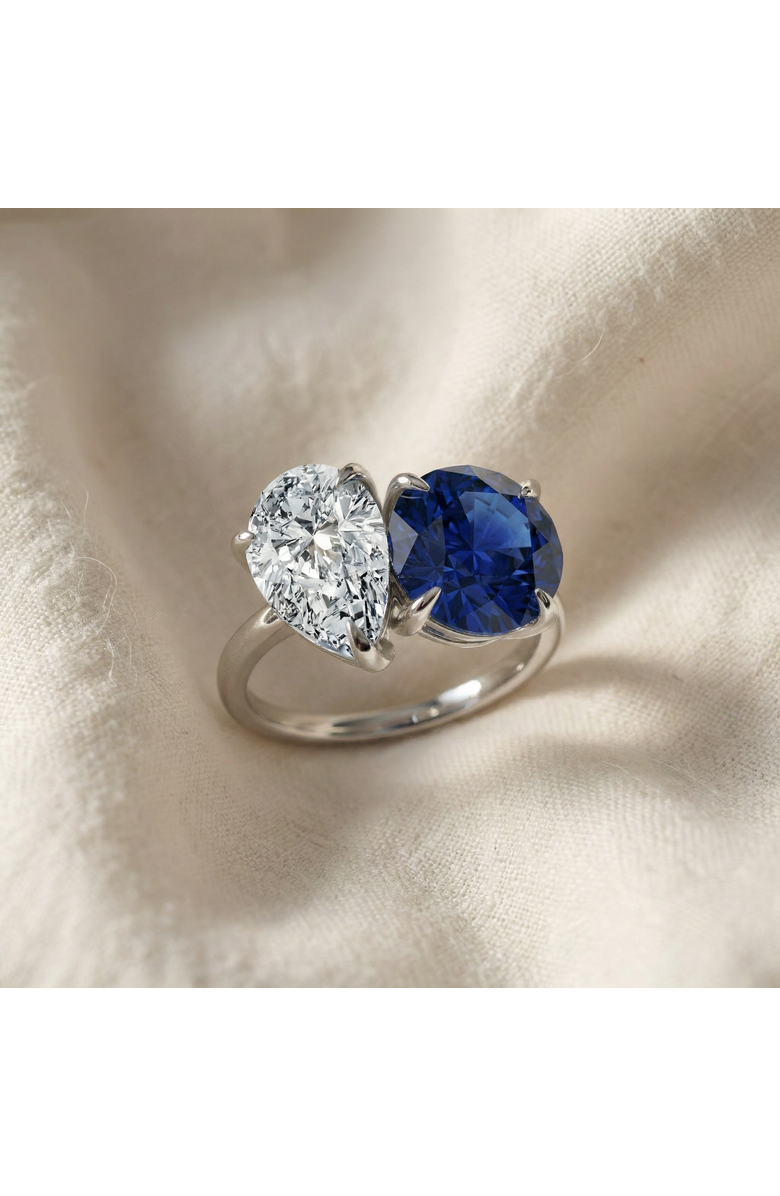 Bliss Diamond 5 1/2Ct Certified Blue Sapphire & Diamond Toi Et Moi Diamond Ring Gold Lab Grown, Alternate, color, 14K White Gold