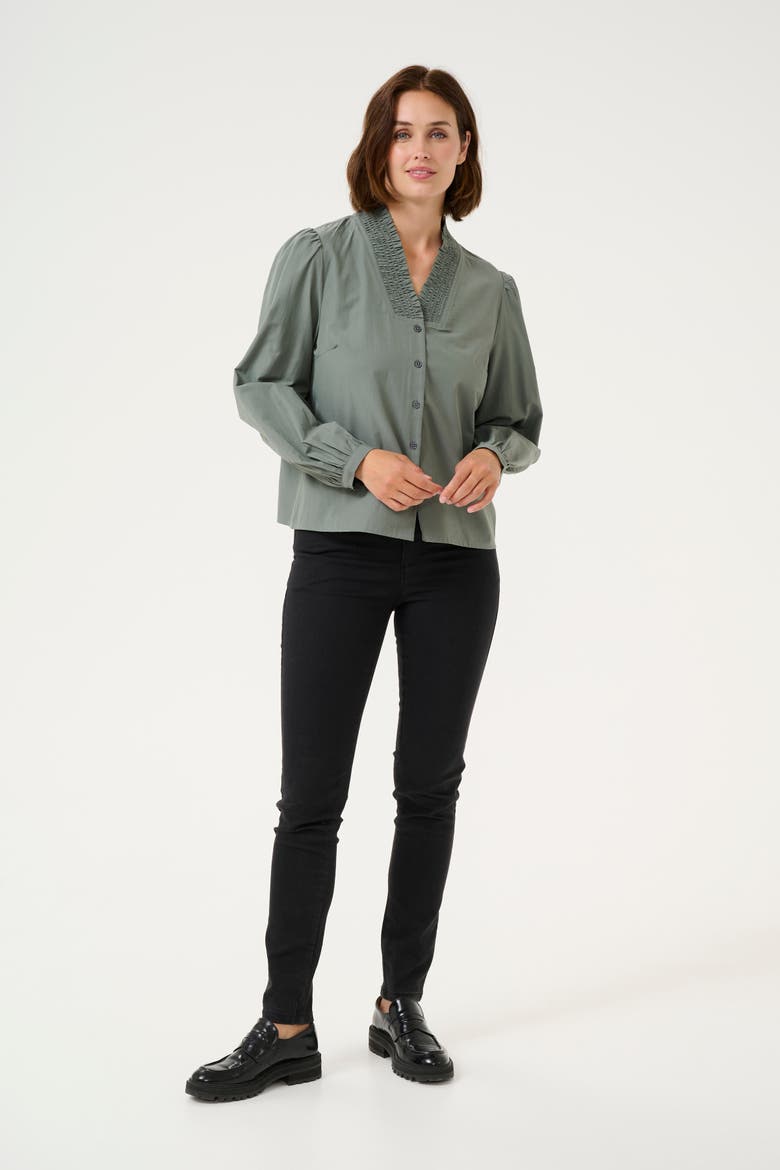 KAmaia V-neck Pleats Long Sleeve Shirt, Alternate, color, Balsam Green