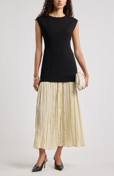 Mixed Media Pleated Dress
