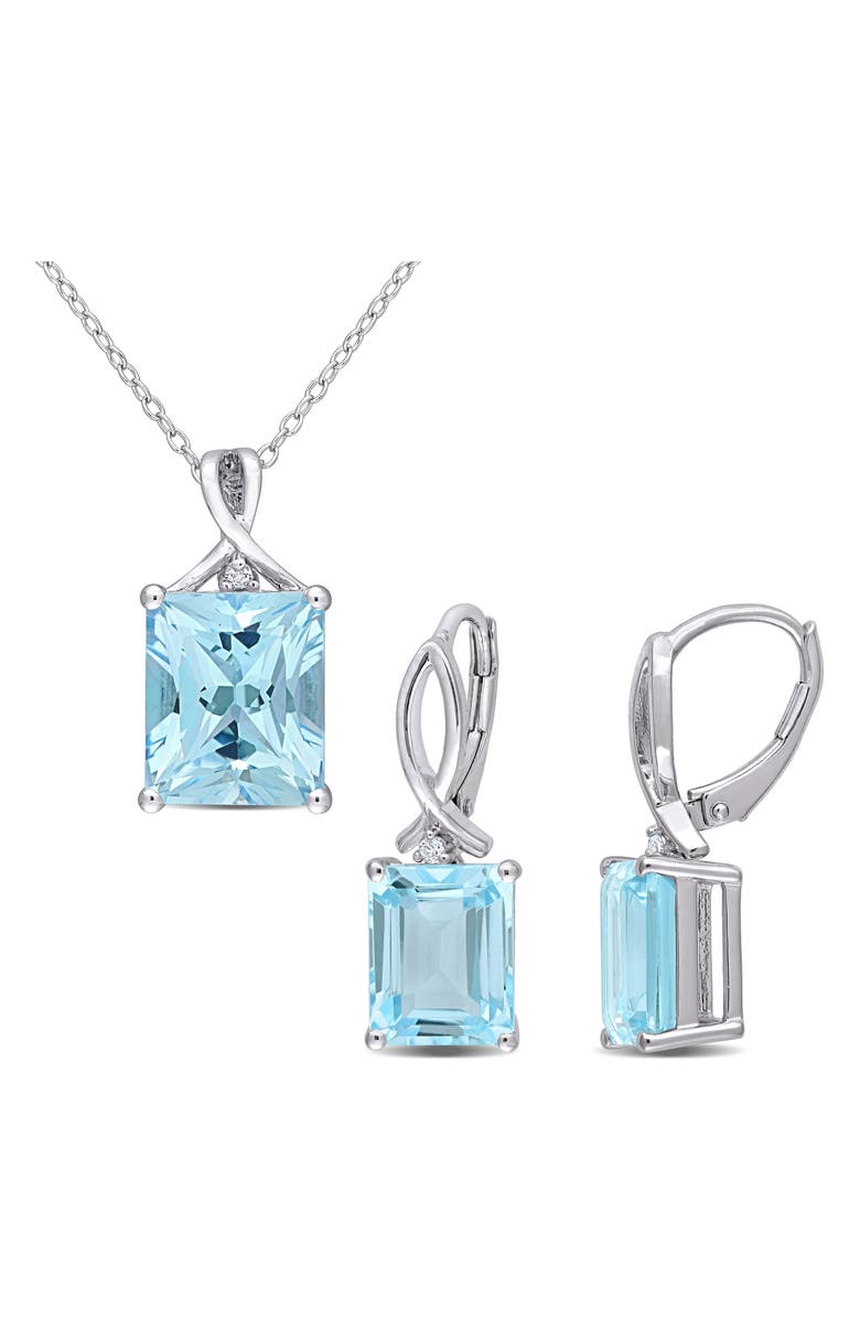 DELMAR Sterling Silver Sky Blue Topaz & White Topaz Earrings & Necklace Set, Main, color, 