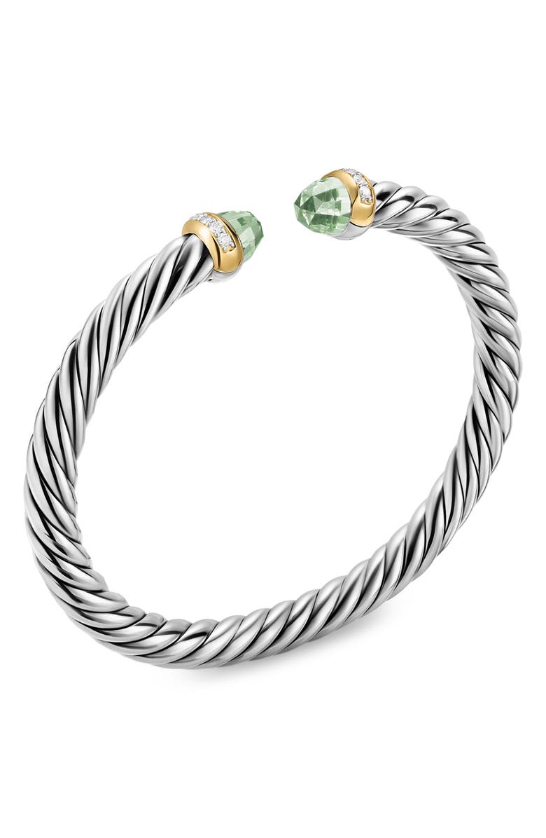 David Yurman Cable Flex Bracelet in Sterling Silver with 14K Gold, Prasiolite & Diamonds, 6mm, Alternate, color, Prasiolite