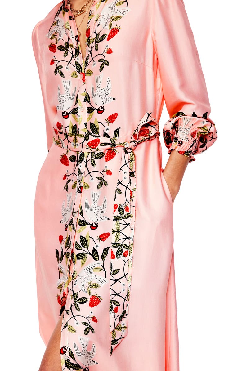 Boden Ruby Botanical Print Long Sleeve Shirtdress, Alternate, color, Pink
