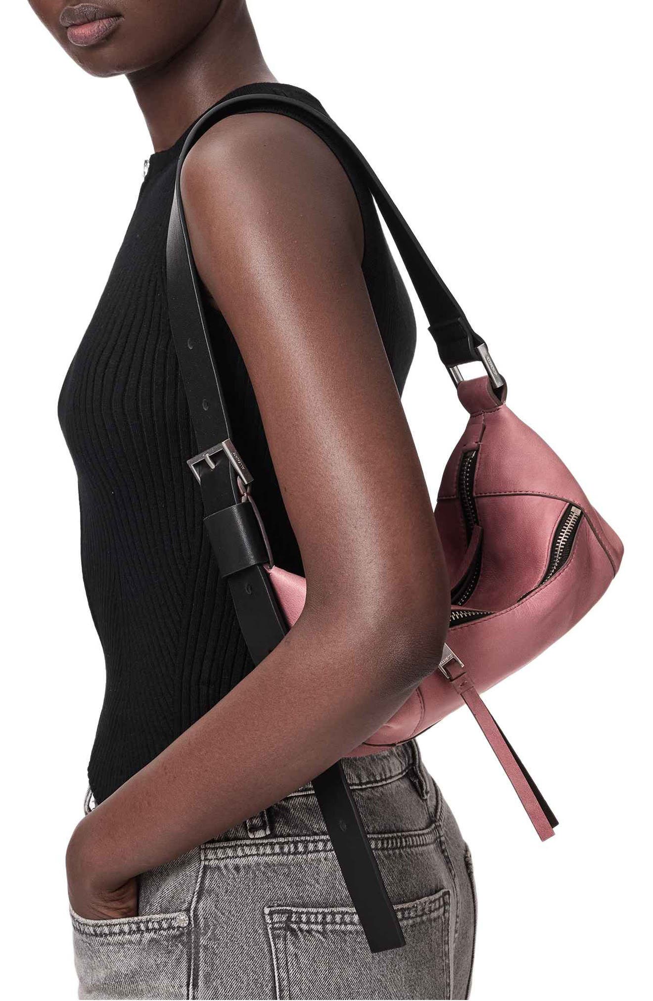 AllSaints Mini Vega Leather Shoulder Bag, Alternate, color, Raspberry Pink