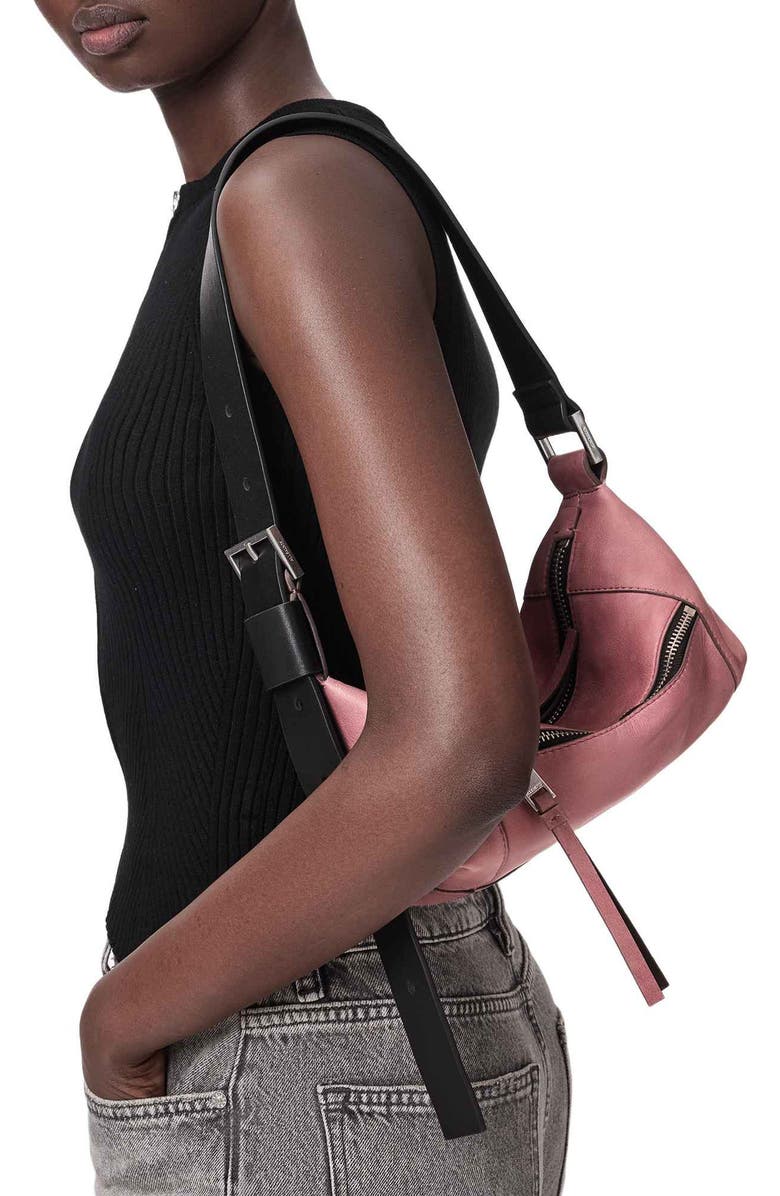 AllSaints Mini Vega Leather Shoulder Bag, Alternate, color, Raspberry Pink