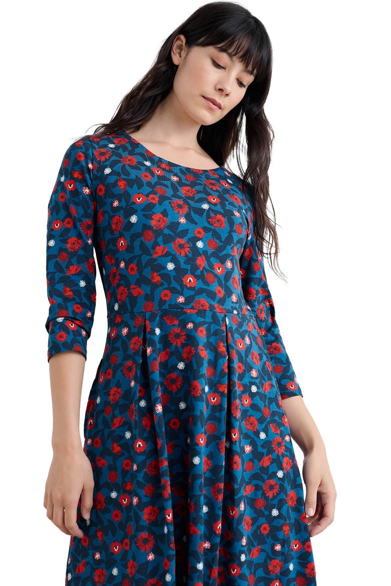Veronica Print Stretch Organic Cotton Jersey Midi Dress, Alternate, color, PRESSED PLANTS SHORE