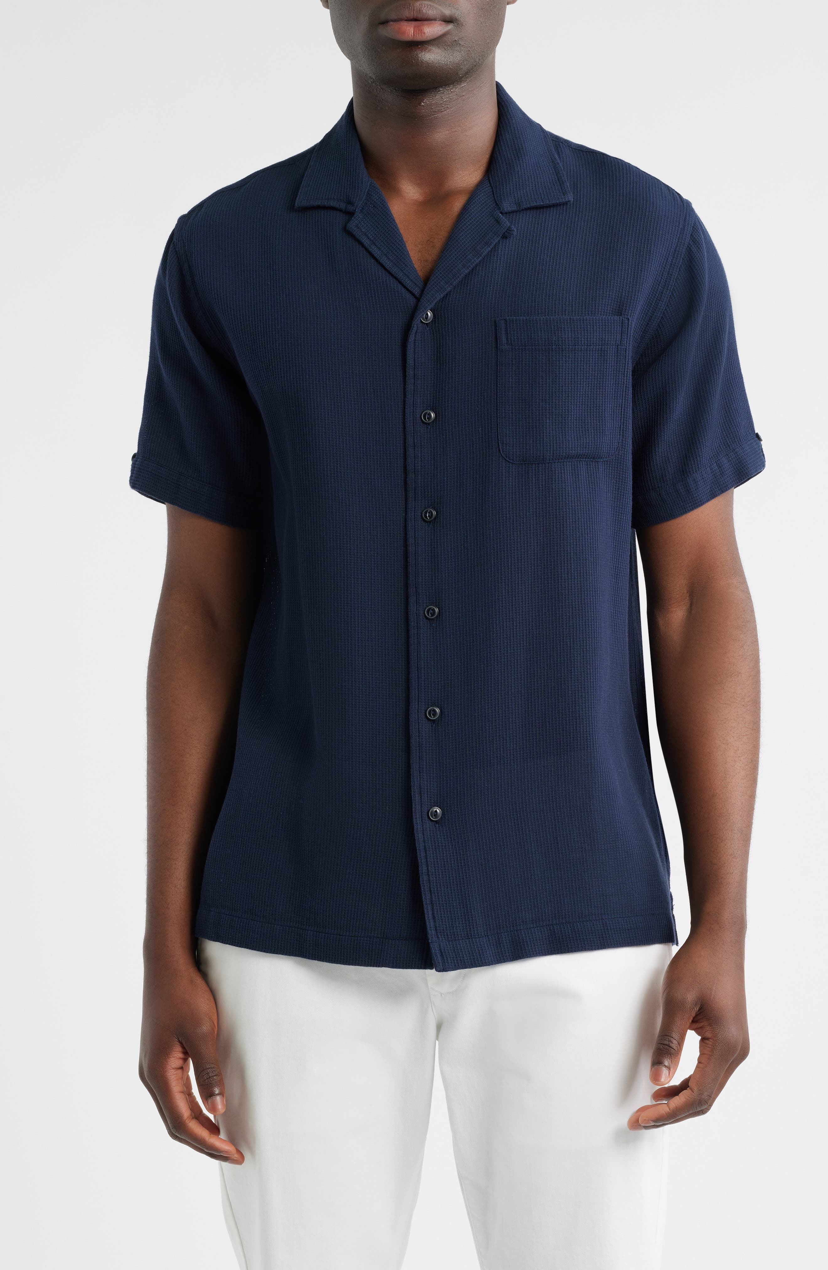 Brooks Brothers Cotton Waffle Camp Shirt in Navy 