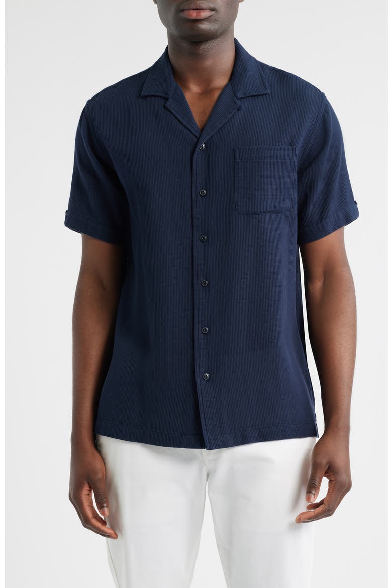 Cotton Waffle Camp Shirt, Main, color, NAVY