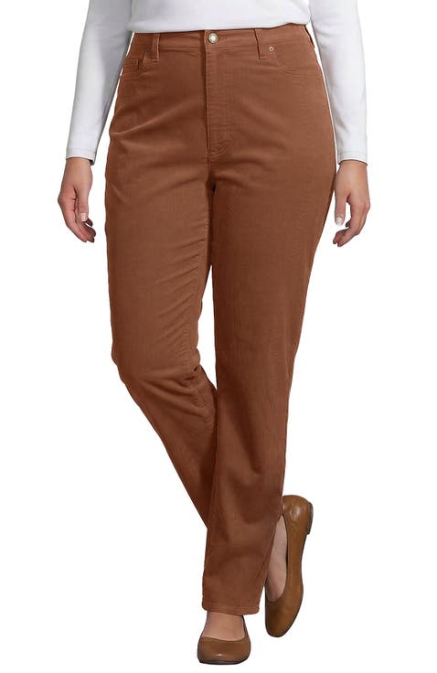 Fine Wale Embroidery Corduroy High Rise Straight Leg Pants