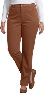 Lands' End Fine Wale Embroidery Corduroy High Rise Straight Leg Pants