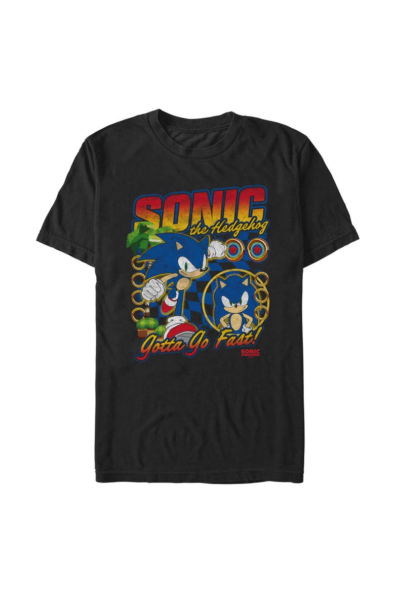 Men's Sonic the Hedgehog Gotta Go Fast Distressed  Graphic T-Shirt, Alternate, color, Black