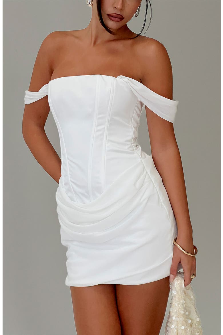 Joslyne Off the Shoulder Corset Minidress, Alternate, color, WHITE