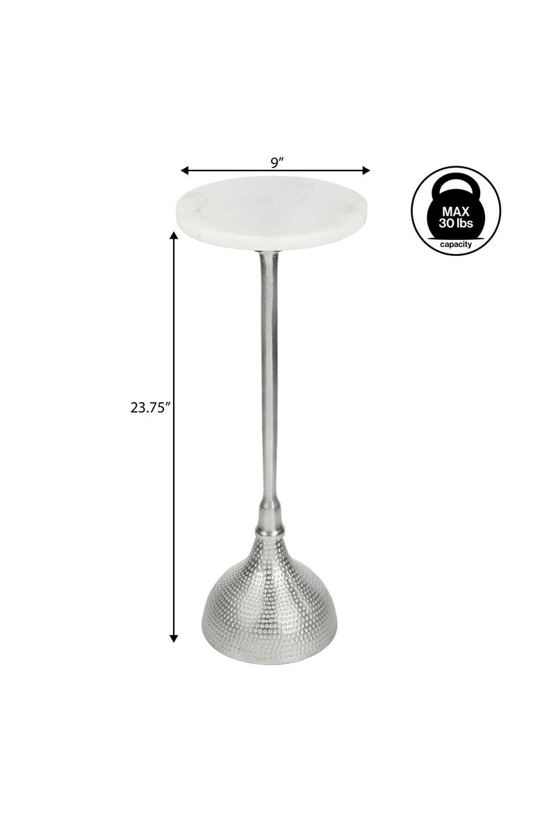 Ava Contemporary Round Marble Top Drink Table, Hammered Metal Pedestal Martini Accent Side Table, Alternate, color, Nickel
