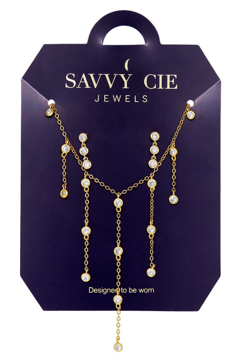 Cubic Zirconia Necklace and Drop Earrings Set, Main, color, YELLOW