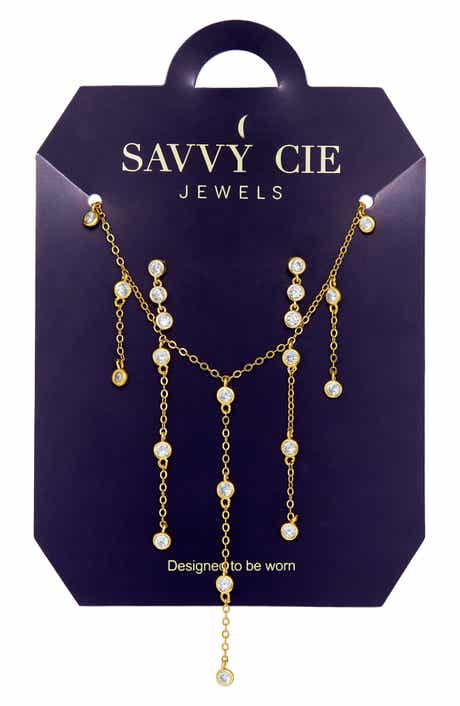 Cubic Zirconia Necklace and Drop Earrings Set