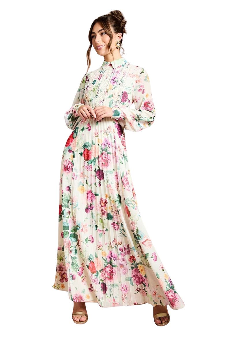 Pleated Lace Trim Midi Dress, Main, color, Multi