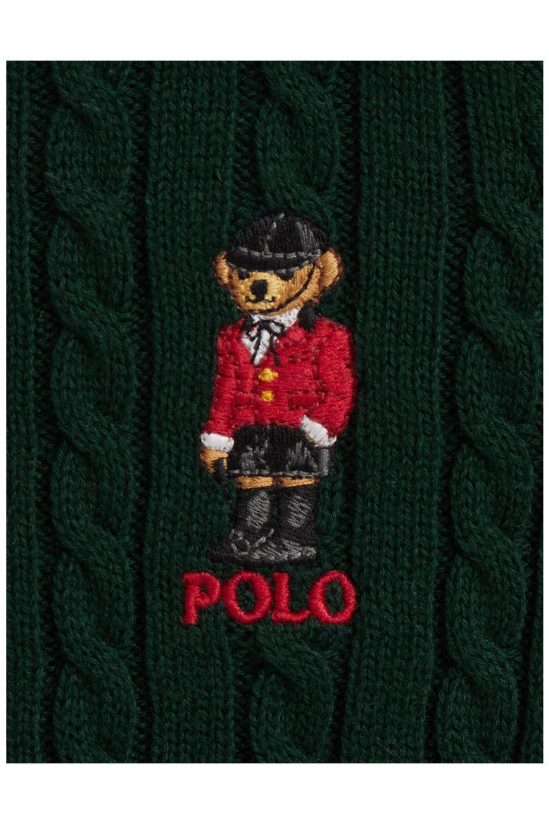 Polo Bear Mini Cable Knit Cotton Cardigan, Alternate, color, MOSS AGATE