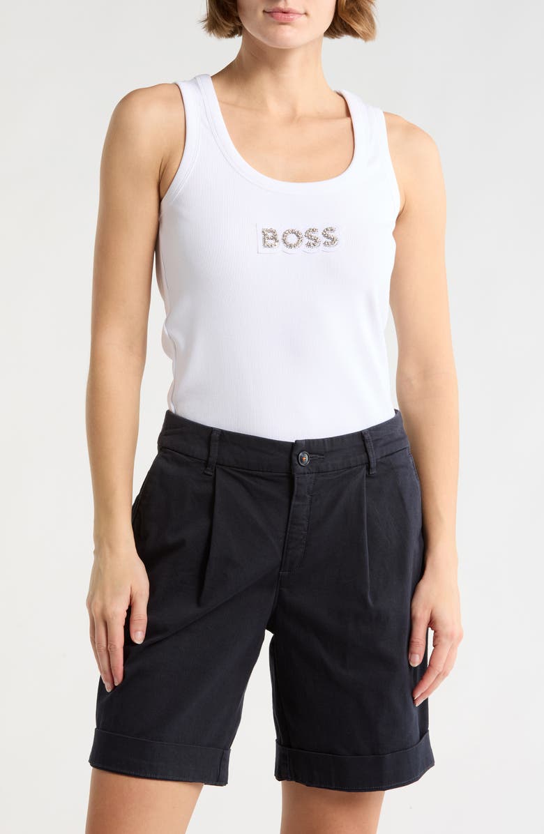 BOSS Orange Ematite Embellished Tank Top, Main, color, White