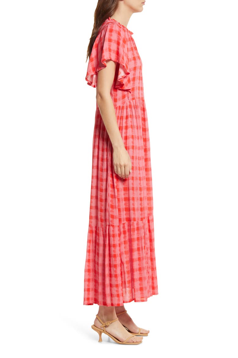 Karina Plaid Maxi Dress, Alternate, color, CORAL