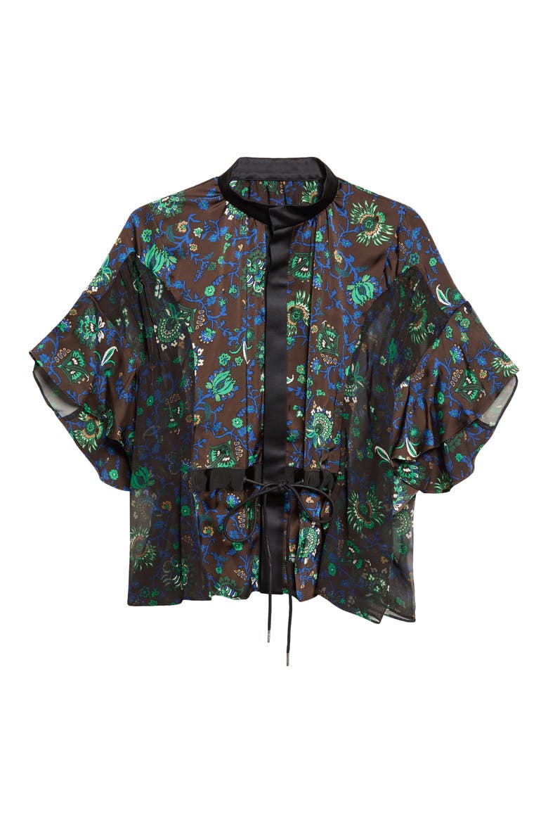 Floral Print Drawstring Button-Up Shirt, Alternate, color, BROWN