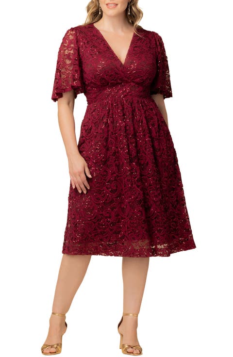 Starry Sequin Lace Fit & Flare Cocktail Dress (Plus)