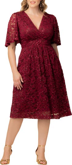 Starry Sequined Lace Cocktail Dress - Plus Navy / 2X