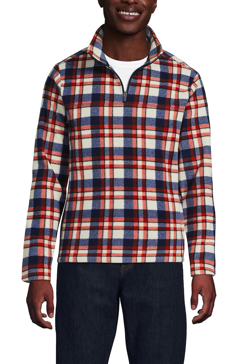 Lands
End Anyweather Fleece Quarter Zip Pullover, Main, color, Navy/Bourbon Plaid