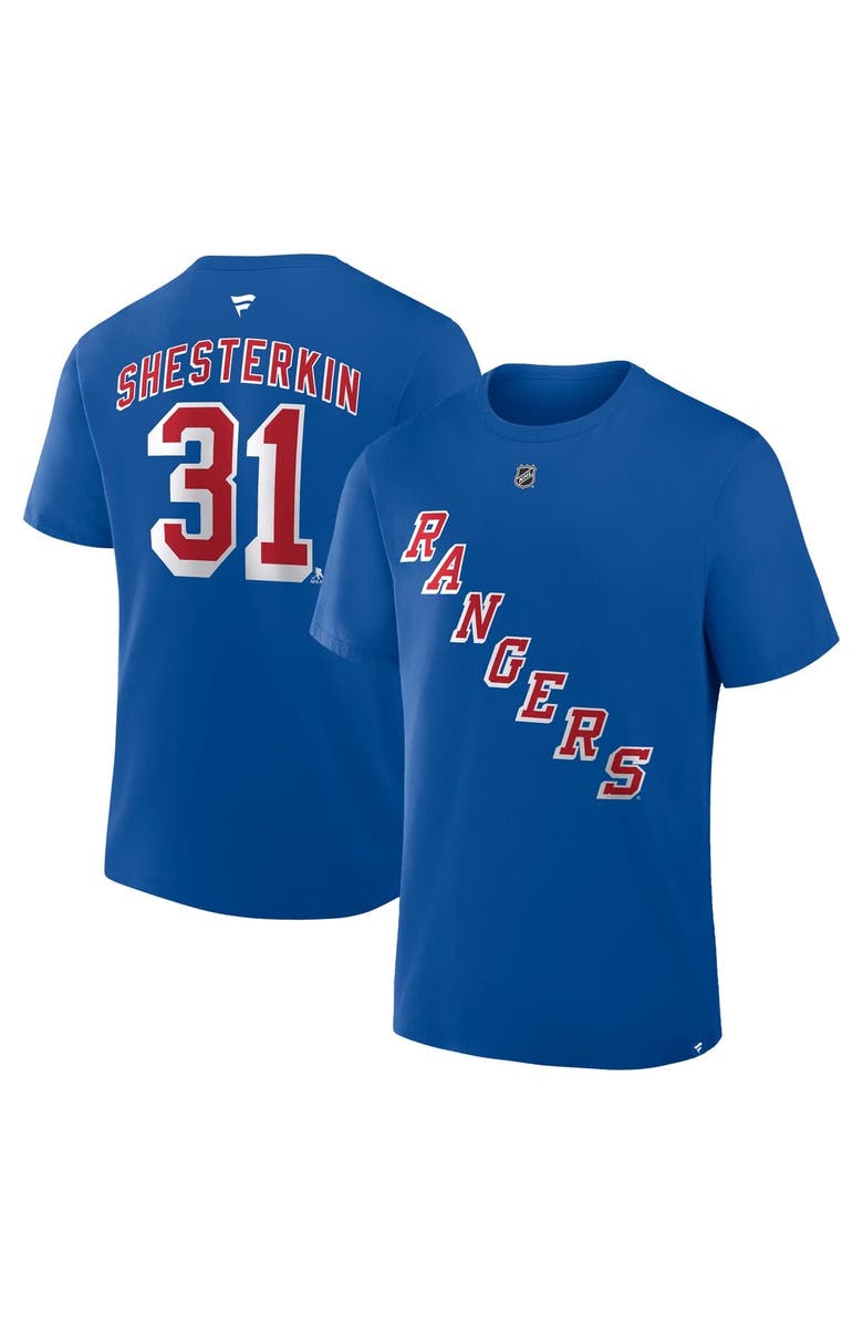 FANATICS Men's Fanatics Igor Shesterkin Blue New York Rangers Authentic Stack Name & Number T-Shirt, Main, color, Blue