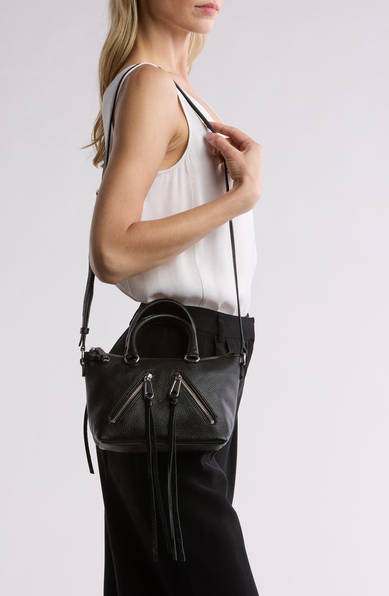 Rebecca Minkoff Micro Moto Leather Satchel, Alternate, color, Black