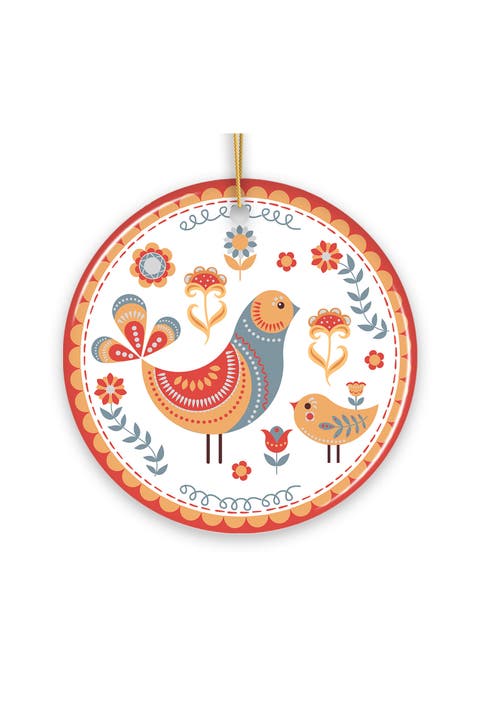 Scandinavian Folk Bird Ceramic Christmas Ornament