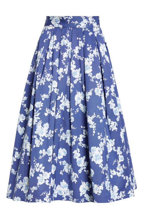 Shop Carolina Herrera Floral Print Pleated Faille Midi Skirt