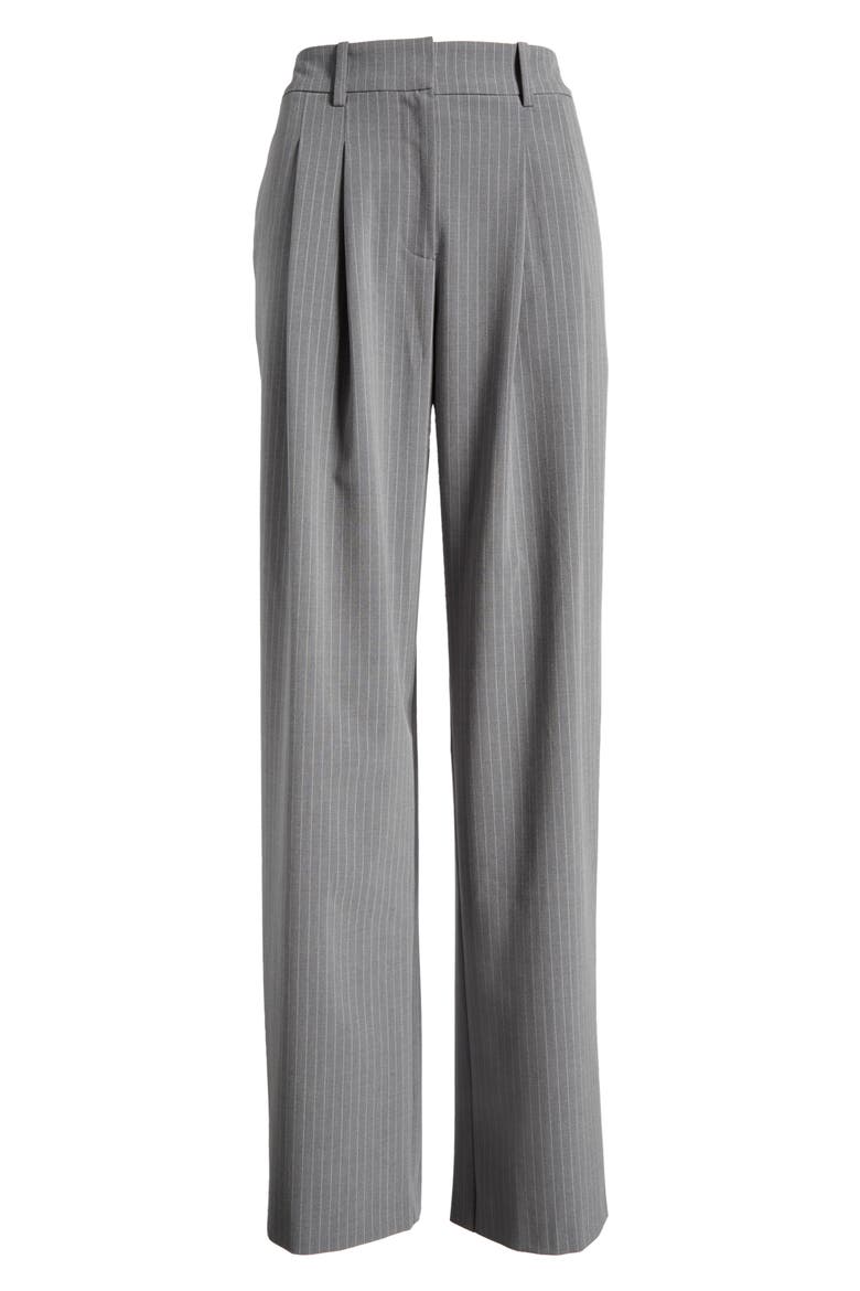 Icon Pinstripe Straight Leg Trousers, Alternate, color, GREY PINSTRIPE