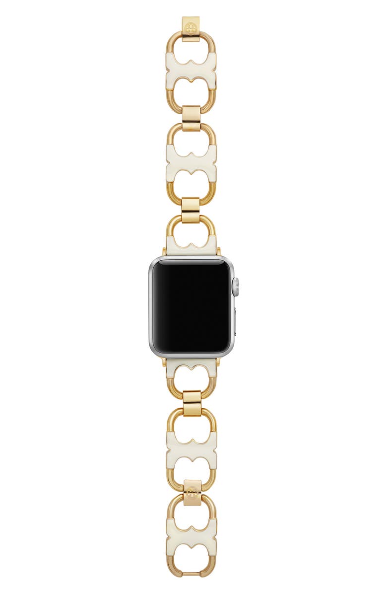 Tory Burch Double-T Link Apple Watch<sup>®</sup> Bracelet, Main, color, 