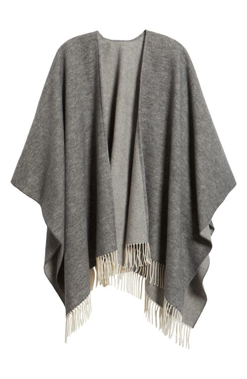 Eileen Fisher Fringe Trim Cotton Wool & Cashmere Poncho In Gray