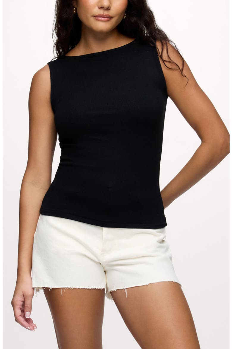 Slinky Boat Neck Rib Tank, Main, color, BLACK