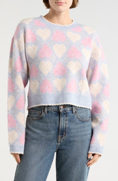 Heart Argyle Pullover Sweater