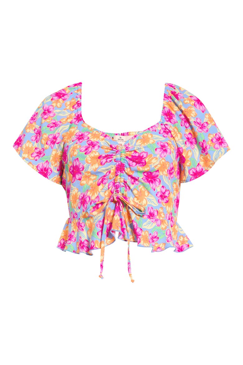 Malibu Cove Short Sleeve Peplum Crop Top, Alternate, color, BLUE