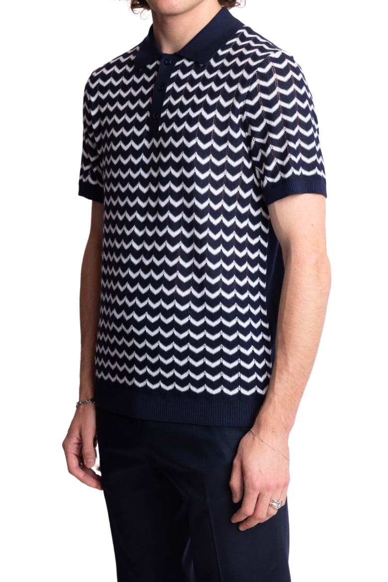 Chevron Open Knit Polo, Alternate, color, NAVY & WHITE ZIG ZAG