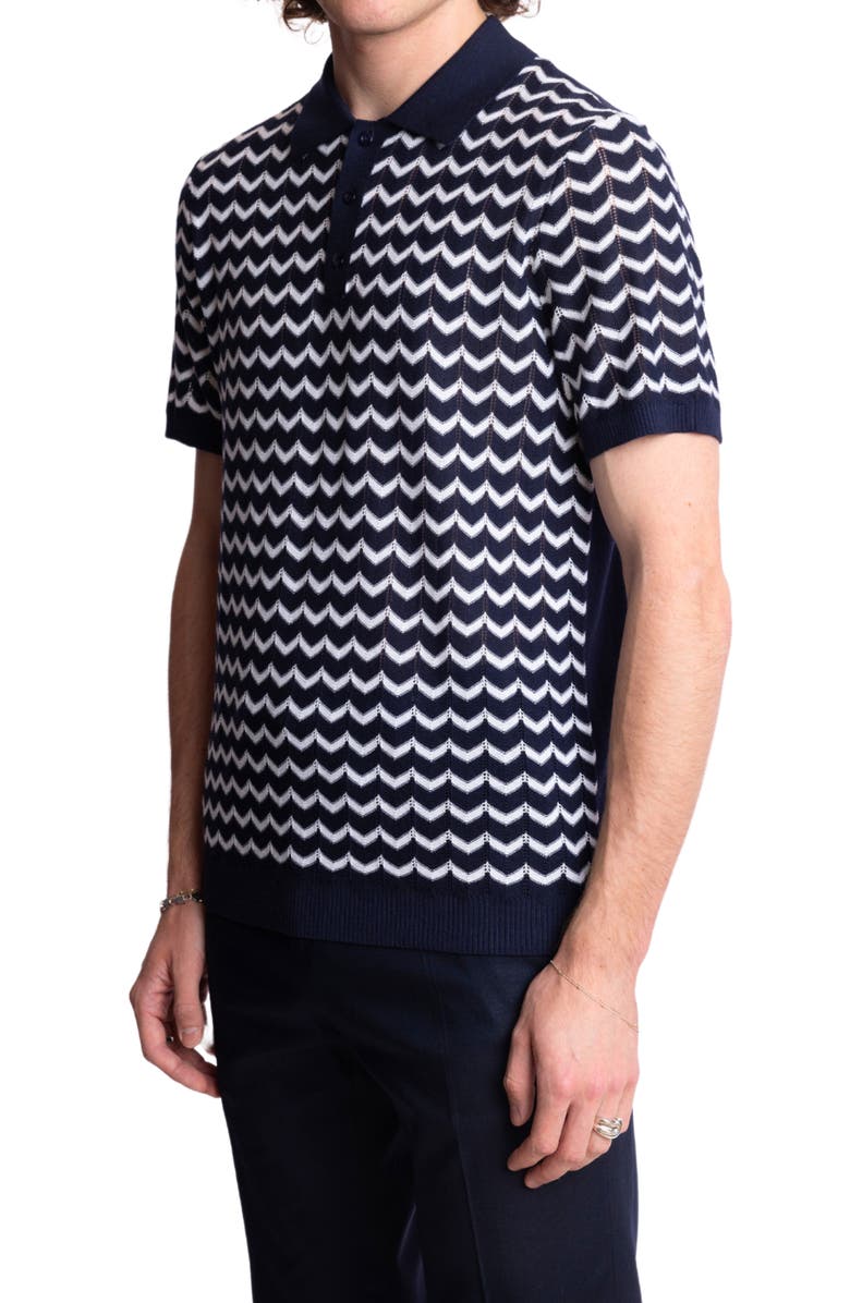 PAISLEY & GRAY Chevron Open Knit Polo, Alternate, color, Navy & White Zig Zag