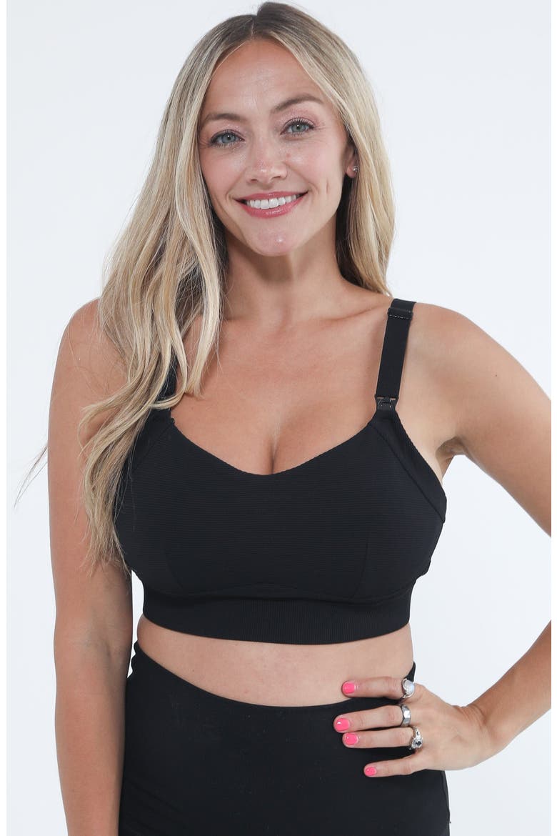 Maeve Run Times Sewn in Cups Nursing and Pumping Sports Bra, Alternate, color, Noir
