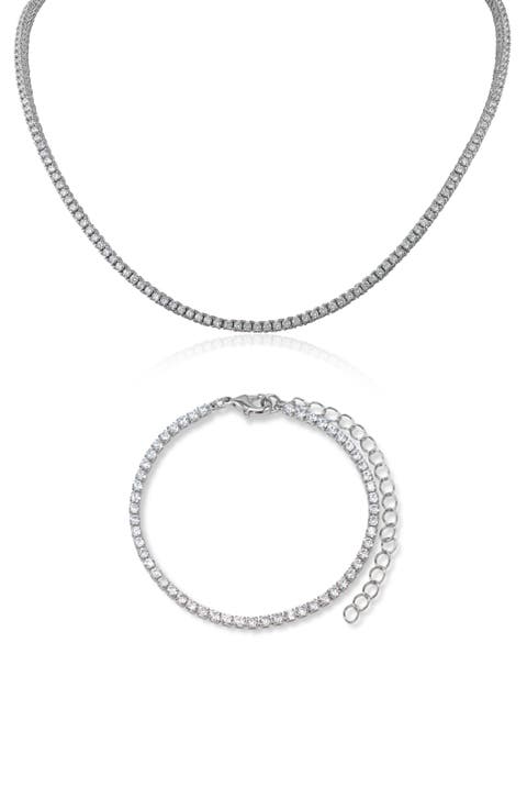 Classic Cubic Zirconia Tennis Necklace & Bracelet Set