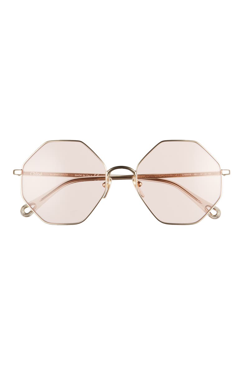 57mm Octagonal Sunglasses with Clip-On Aviator Lenses, Alternate, color, GOLD/ GREEN GRADIENT