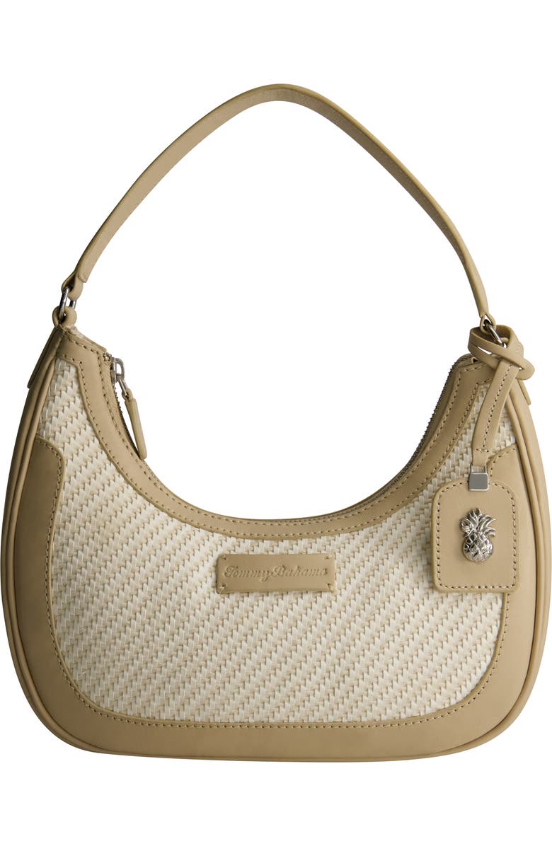 Tommy Bahama Soft Woven Zip-Top Hobo, Main, color, Tan/White