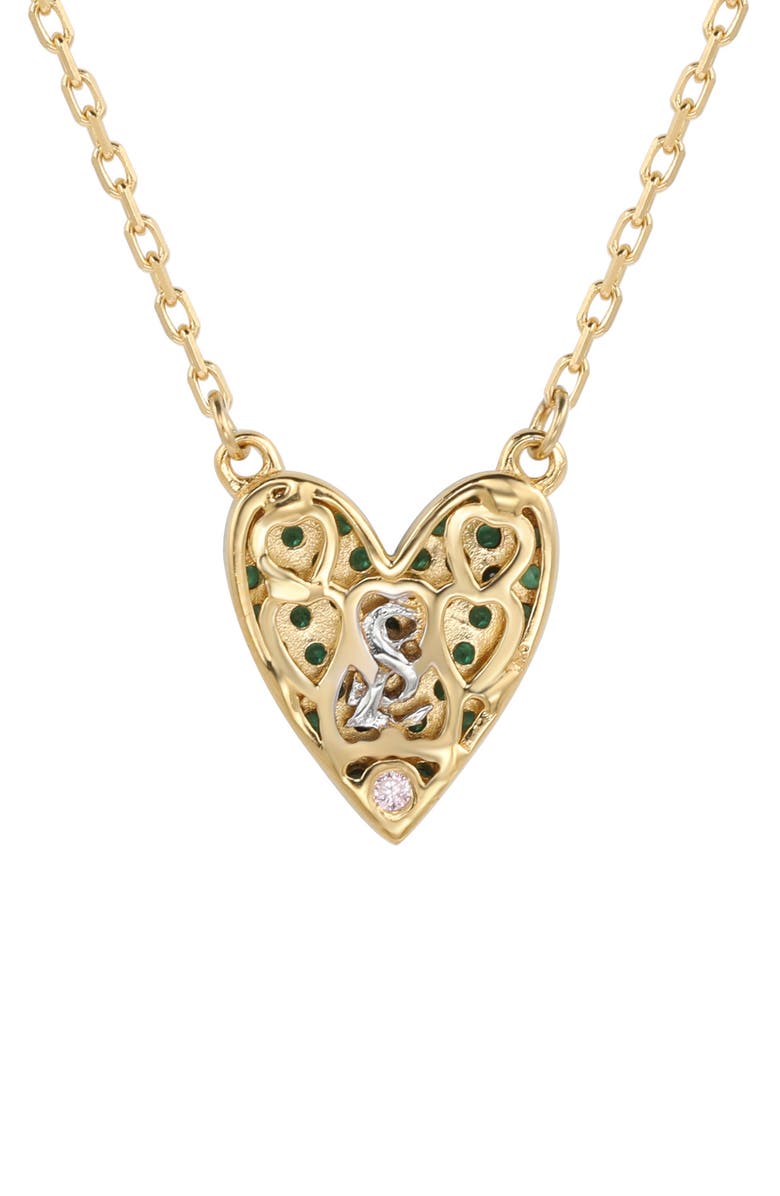 SUZY LEVIAN 14K Gold Plated Sterling Silver Pavé Cubic Zirconia Heart Pendant Necklace, Alternate, color, Green