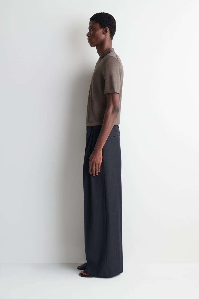 Pleated Relaxed-fit Wide-leg Pants, Alternate, color, NAVY / PINSTRIPED
