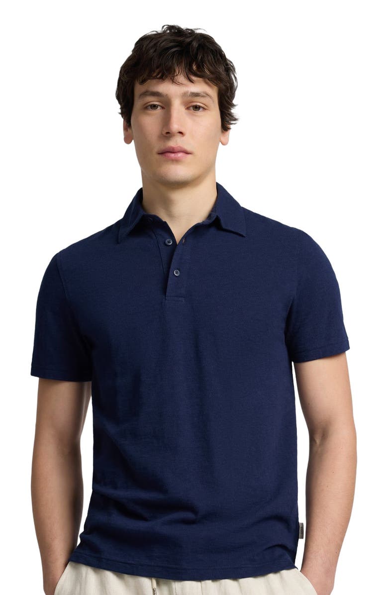 Onia Stretch Linen Jersey Short Sleeve Polo, Alternate, color, Midnight